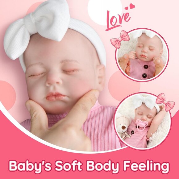 18 Inch Reborn Baby Doll Girl Realistic Full Vinyl Body Sleeping Newborn Toy - Picture 3 of 8